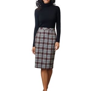 Pendleton Vintage Wool Made In USA Gray Red Plaid Faux Wrap Midi Skirt Size 10p